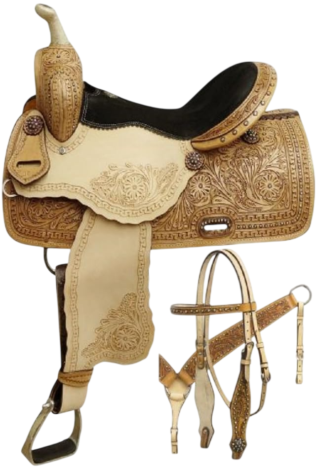 16" Tooled Leather Crystals Barrel Racing Show Saddle by Double T